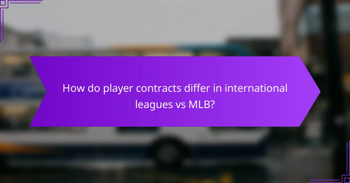 How do player contracts differ in international leagues vs MLB?